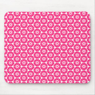 Star Wheel Pattern - Neon Red on White Mouse Mat