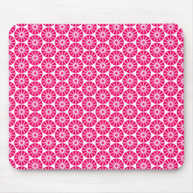 Star Wheel Pattern - Neon Red on White Mouse Mat (Front)