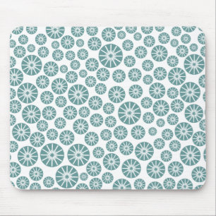 Star Wheel Pattern - Ocean Green on White Mouse Mat