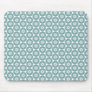 Star Wheel Pattern - Ocean Green on White Mouse Mat