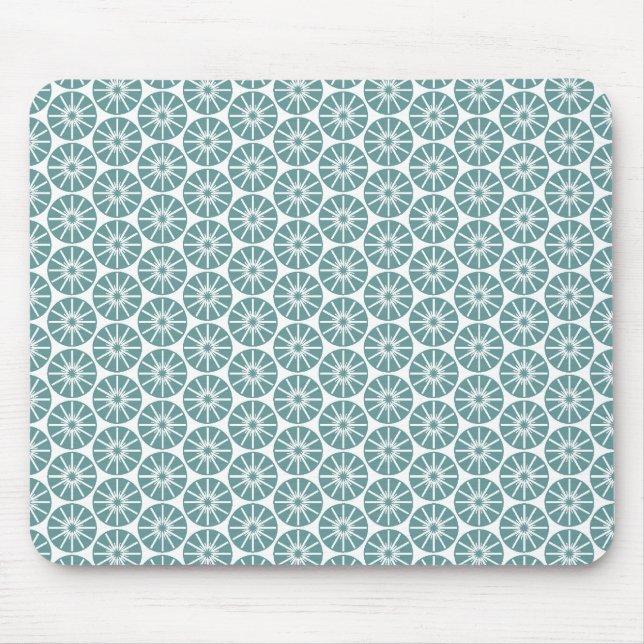 Star Wheel Pattern - Ocean Green on White Mouse Mat (Front)