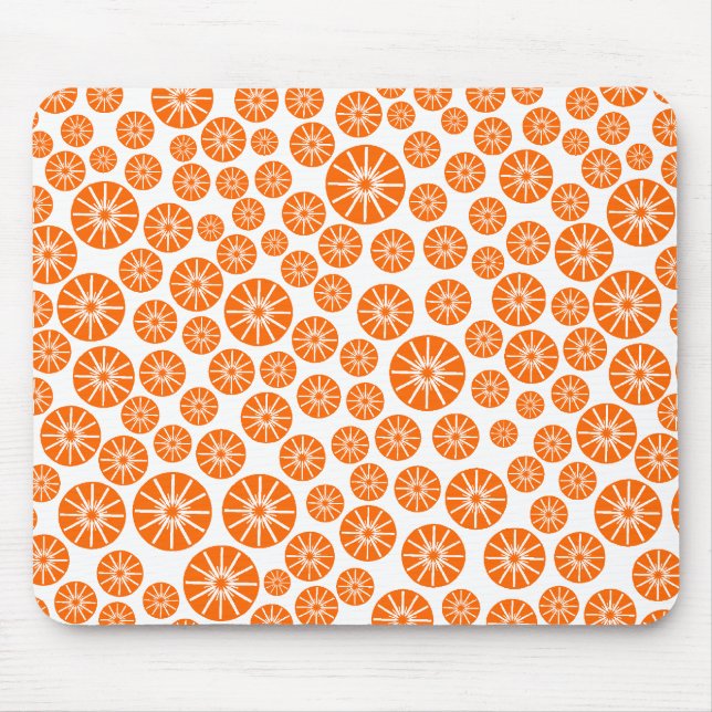 Star Wheel Pattern - Orange on White Mouse Mat (Front)