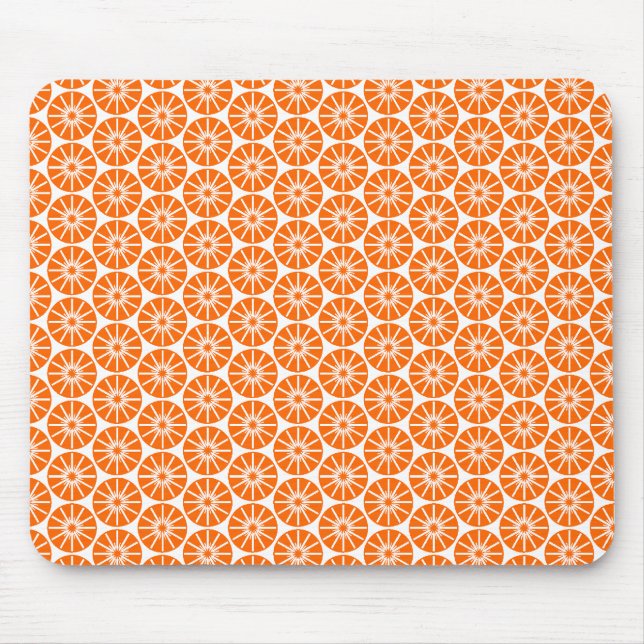 Star Wheel Pattern - Orange on White Mouse Mat (Front)