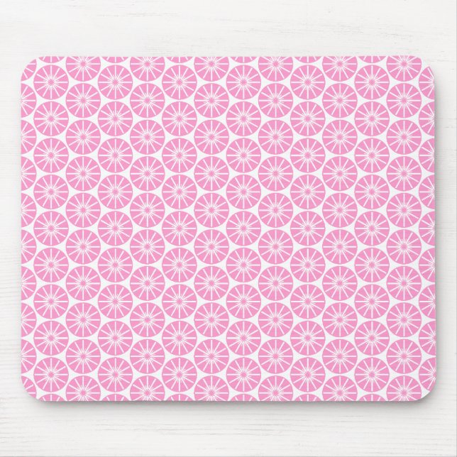 Star Wheel Pattern - Pink on White Mouse Mat (Front)