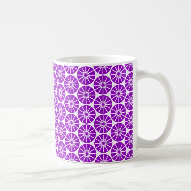 Star Wheel Pattern - Purple on White Coffee Mug (Right)