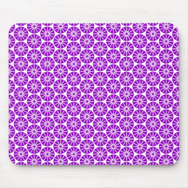 Star Wheel Pattern - Purple on White Mouse Mat (Front)