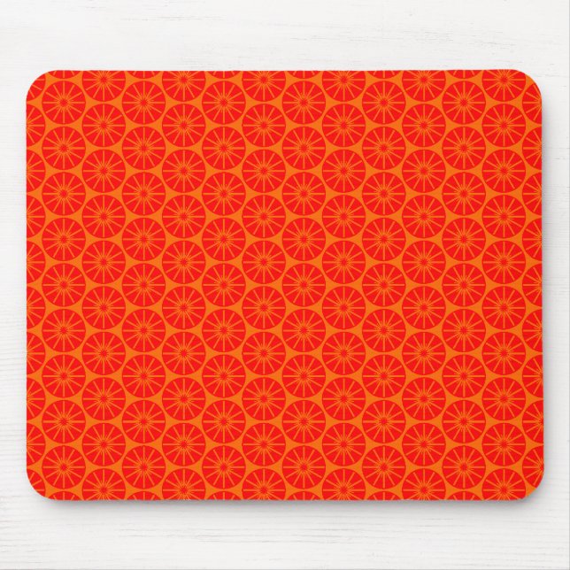 Star Wheel Pattern - Red on Orange Mouse Mat (Front)