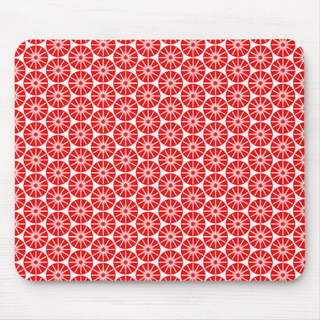 Star Wheel Pattern - Red on White Mouse Mat (Front)