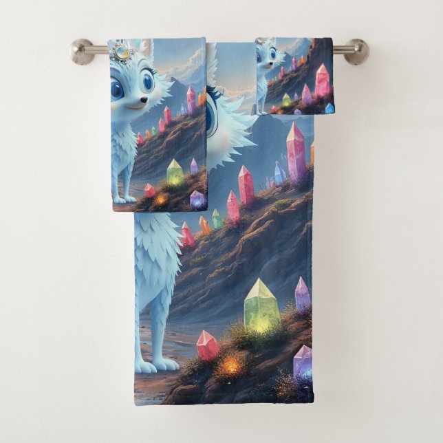Star Whisper Fox – Keeper of Crystal Light.  Bath Towel Set (Insitu)