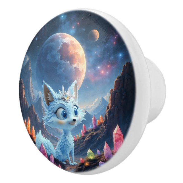 Star Whisper Fox – Keeper of Crystal Light.  Ceramic Knob (Right)