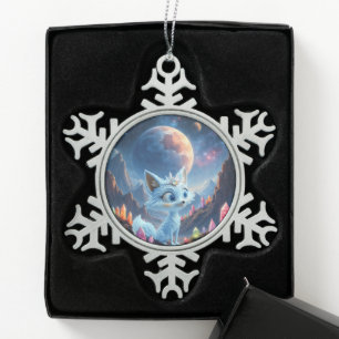 Star Whisper Fox – Keeper of Crystal Light. Snowflake Pewter Christmas Ornament