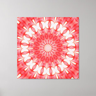 Star White and Red Butterfly Motif Mandala Canvas Print