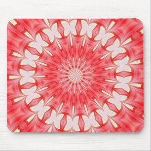 Star White and Red Butterfly Motif Mandala Mouse Mat