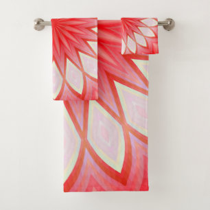 Star White And Red Kaleidoscope Floral Mandala Bath Towel Set