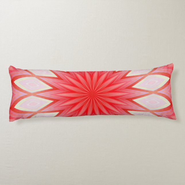 Star White And Red Kaleidoscope Floral Mandala Body Cushion (Back)
