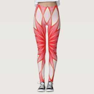 Star White And Red Kaleidoscope Floral Mandala Leggings