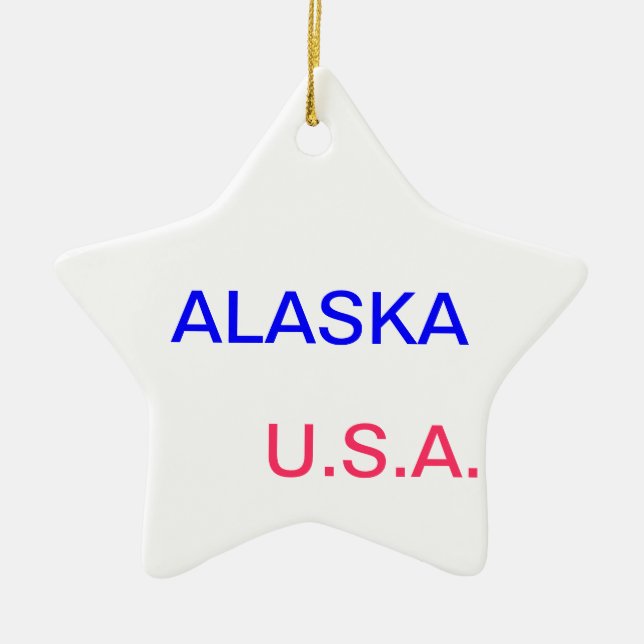 Star with alaska and juneau on it. ceramic tree decoration (Front)