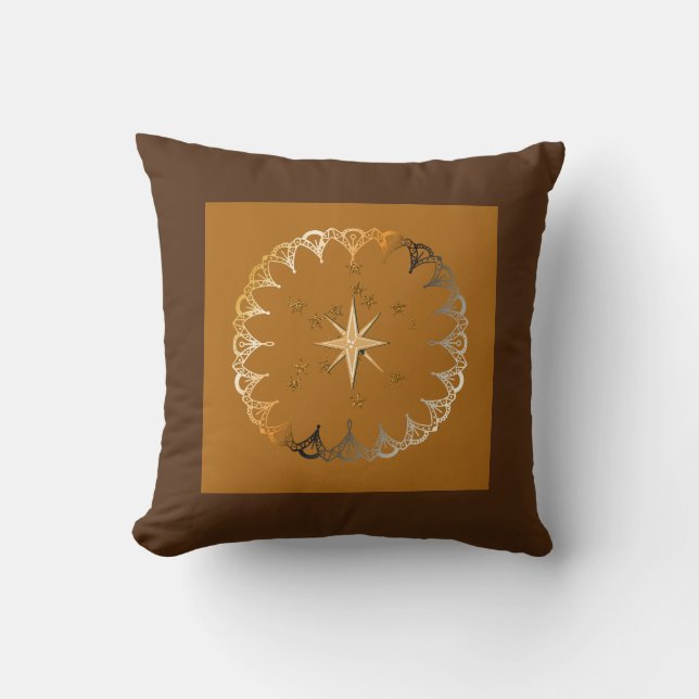 Star with Circle Brown Rust Throw Pillow (Front)