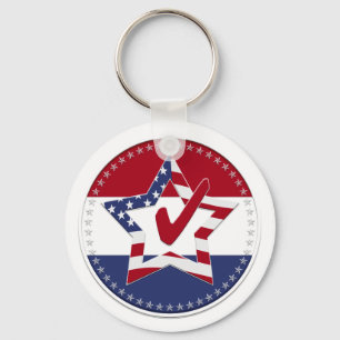 Star with US Flag, Red Check & 50 Stars - round Key Ring