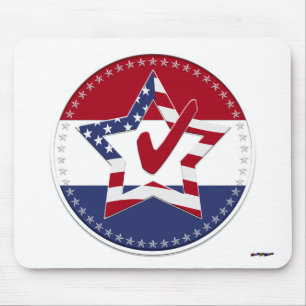 Star with US Flag, Red Check & 50 Stars - round Mouse Mat