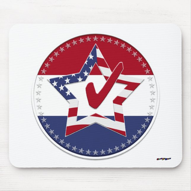Star with US Flag, Red Check & 50 Stars - round Mouse Mat (Front)