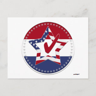 Star with US Flag, Red Check & 50 Stars - round Postcard