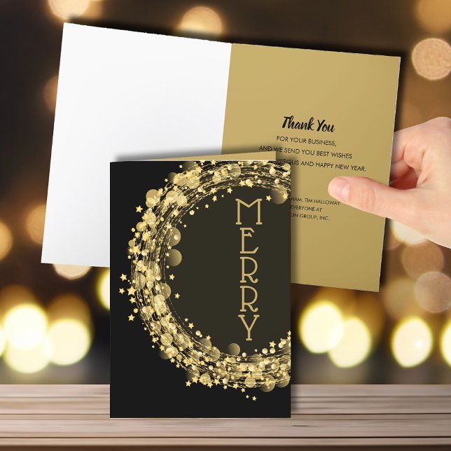 Star Wreath Black Merry Christmas Business Holiday Card (Creator Uploaded)