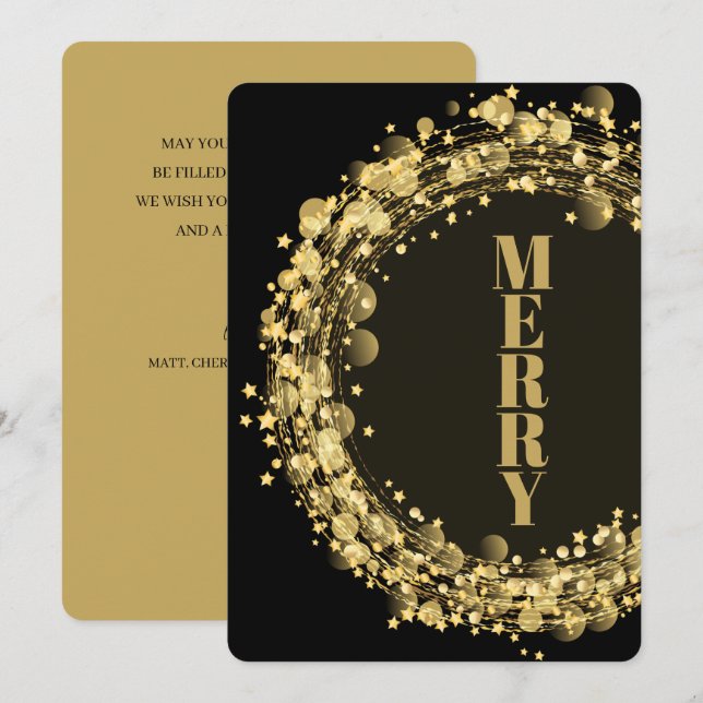 Star Wreath on Black Christmas Holiday Card (Front/Back)