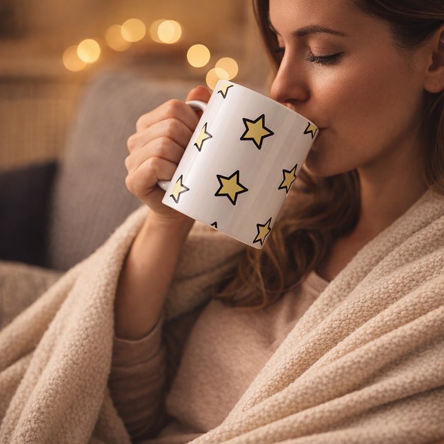 Star Yellow Pastel Pattern Coffee Mug (A mug with a pattern of yellow and black stars
)
