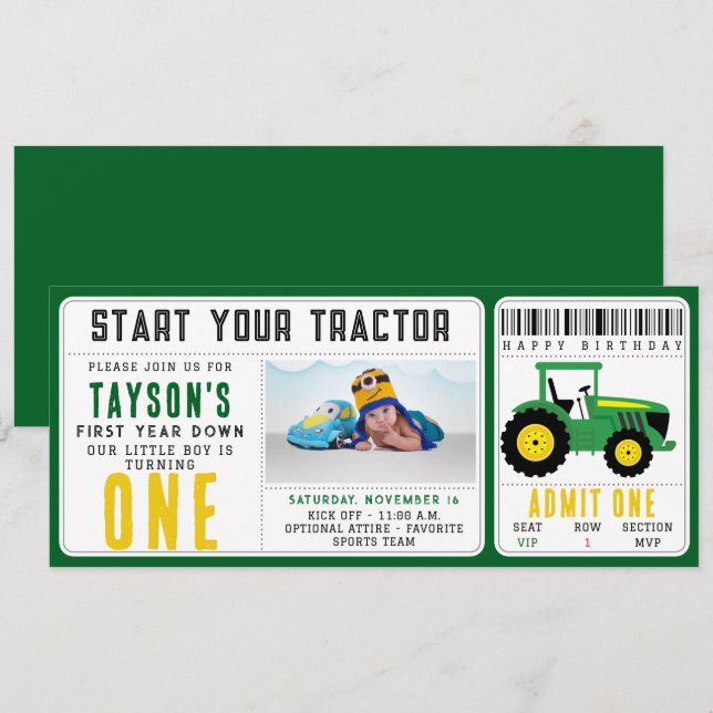 Star Your Tractor 1st Birthday | Farm Theme  Invitation (Front/Back)