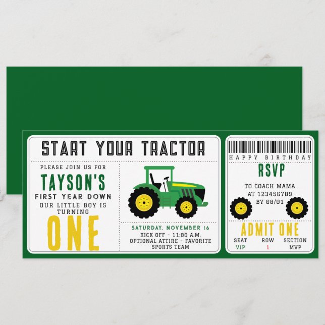 Star Your Tractor 1st Birthday | Farm Theme  Invitation (Front/Back)