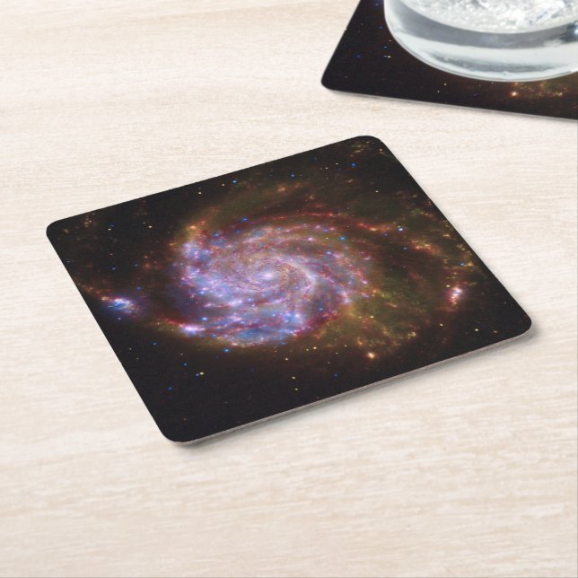 Starbirth in the Pinwheel:  M101 Galaxy Square Paper Coaster (Angled)