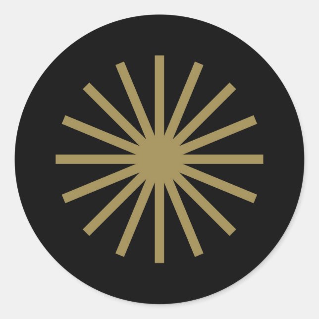 Starburst Black and Gold Classic Round Sticker (Front)