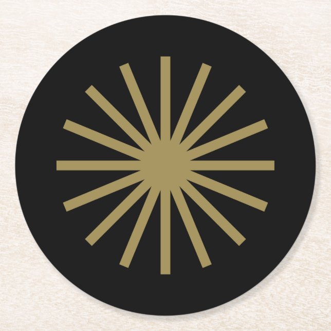 Starburst Black and Gold Round Paper Coaster (Front)
