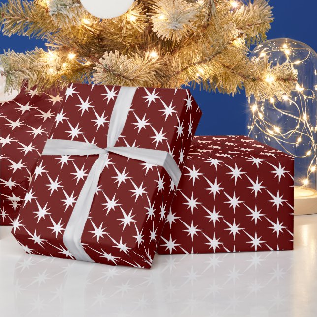 Starburst Burgundy and white Pattern Wrapping Paper (Holidays)