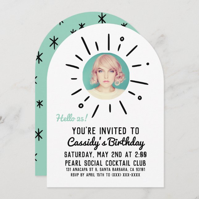 STARBURST | Custom Simple & Chic Photo Birthday Invitation (Front/Back)