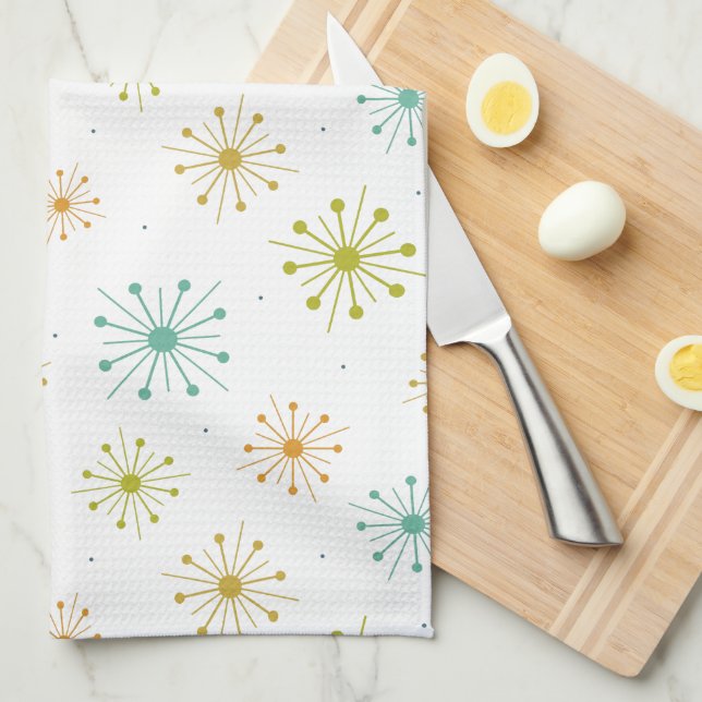 Starburst Fireworks Retro Mid-century Pattern Kitc Tea Towel (Quarter Fold)