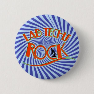 STARBURST LAB TECHS ROCK (LABORATORY SCIENTIST) 6 CM ROUND BADGE