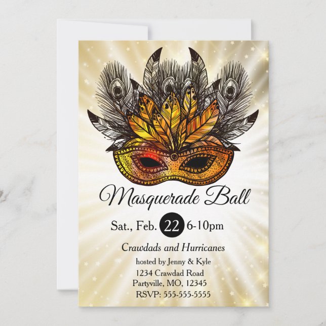 Starburst Masquerade Party Mask Invitation (Front)