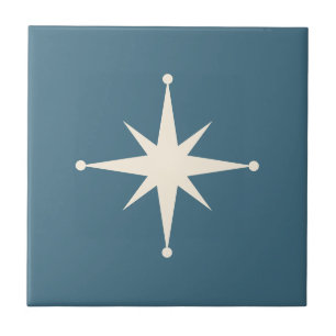 Starburst Mid Century Modern Blue Retro Tile
