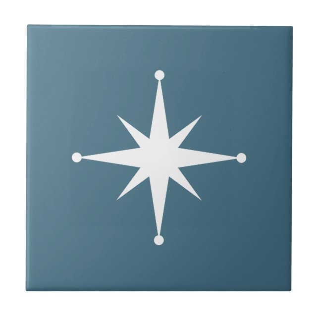 Starburst Mid Century Modern Blue Retro Tile (Front)