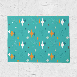 Starburst Mid Century Modern Pattern in Teal Doormat
