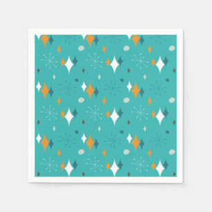 Starburst Mid Century Modern Pattern in Teal  Napkin