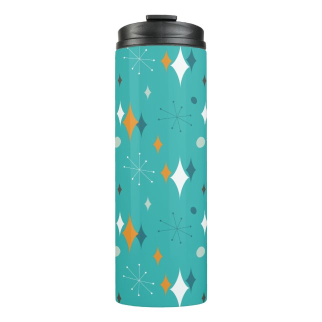 Starburst Mid Century Modern Pattern in Teal Thermal Tumbler (Front)