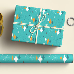 Starburst Mid Century Modern Pattern in Teal Wrapping Paper Sheet