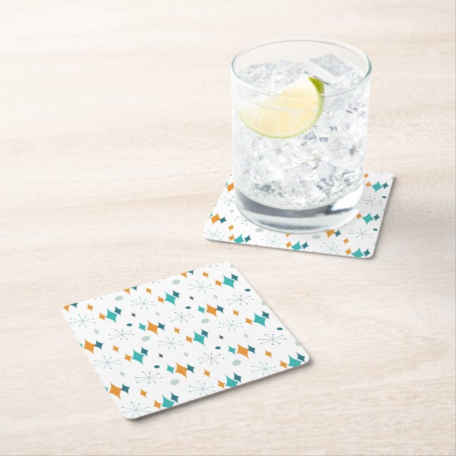 Starburst Mid Century Modern Pattern Square Paper Coaster (Insitu)
