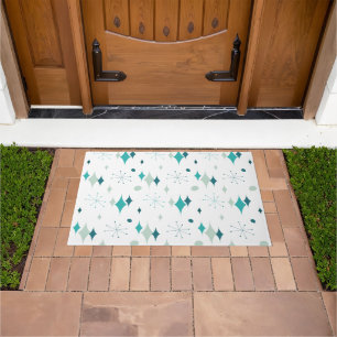 Starburst Mid Century Modern Pattern Teal Aqua Doormat