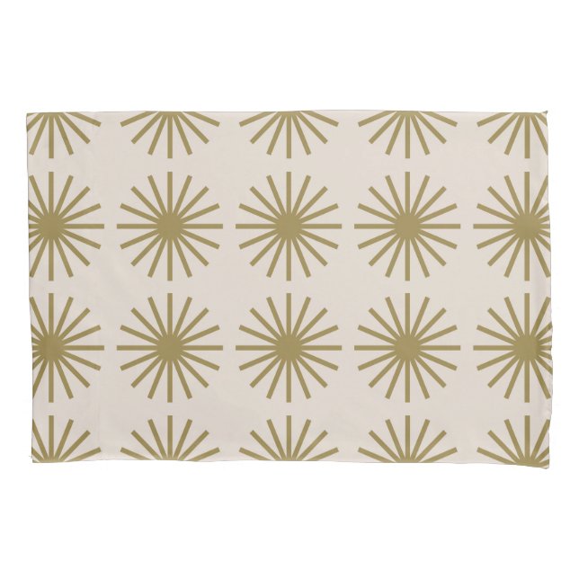 Starburst Pattern Gold & Linen White Pillowcase (Front-Left)