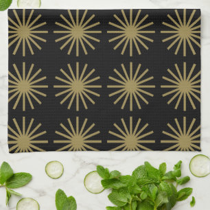 Starburst Pattern Gold & Linen White Tea Towel