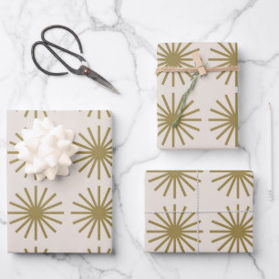 Starburst Pattern Gold & Linen White Wrapping Paper Sheet
